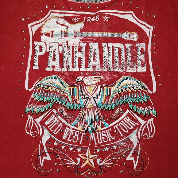 Panhandle Slim Womens Large Red Long Sleeve Tee Studded Western Wild West Top - Picture 6 of 14
